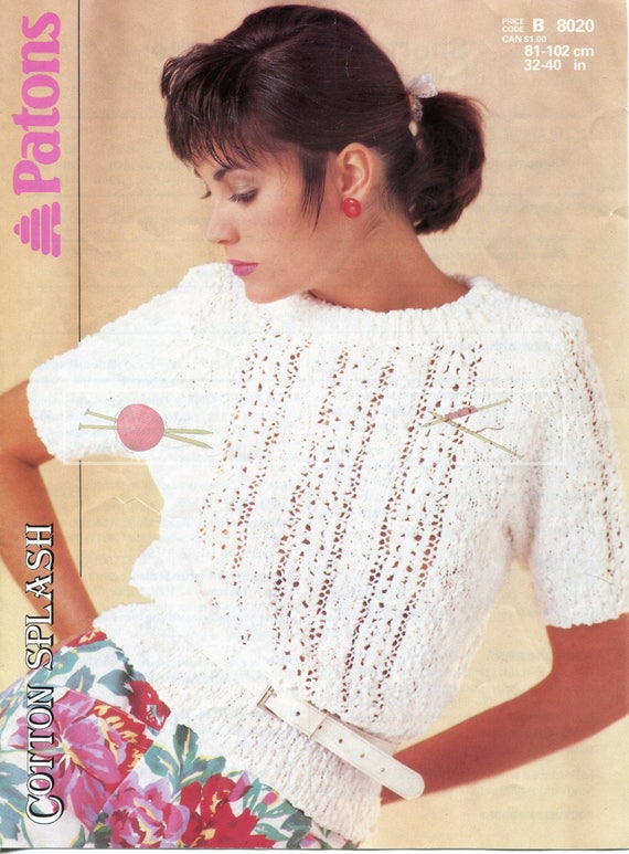 Sueter de manga corta para dama 32 40in DK Patons 8020 Vintage Knitting Pattern PDF descarga instantanea