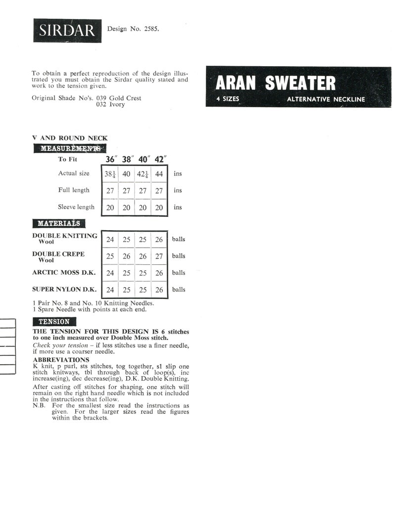 Men's Aran Sweater 36-42 DK Sirdar 2585 Vintage Knitting Pattern PDF instant download image 2