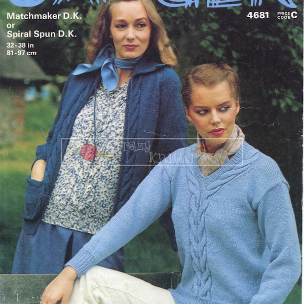 Lady's Jacket and Sweater  DK 32-38in Jaeger 4681 Vintage Knitting Pattern PDF instant download