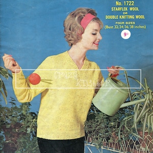 Lady&#39;s V-Neck Sweater DK 32-38&quot; Sirdar 1722 Vintage Knitting Pattern PDF instant download