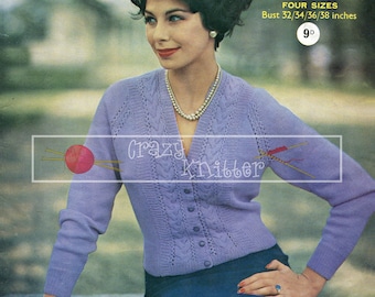 Lady's Raglan Cardigan 32-38" 3-laags Sirdar 7690 Vintage breipatroon PDF direct downloaden