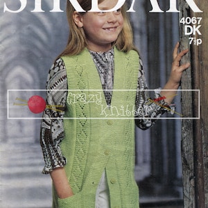 Girl&#39;s Sleeveless Tunic Coat DK 26-30in. Sirdar 4067 Knitting Pattern PDF instant download