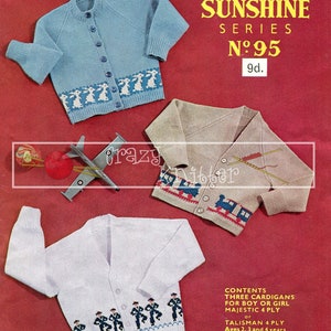 Three Childrens Cardigans 2-4 years 4-ply Sirdar 95 Vintage Knitting Pattern PDF instant download