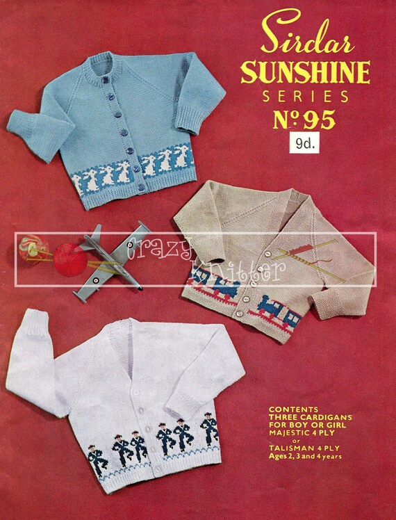 Tre cardigan per bambini 2-4 anni Sirdar 95 Vintage Knitting