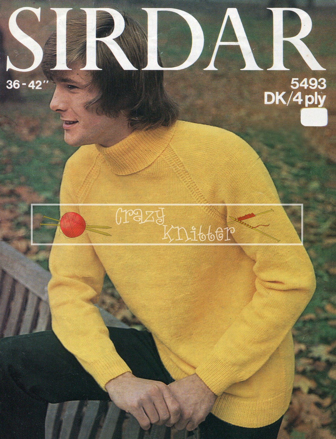 Men's Classic Raglan Sweater 36-42 4-ply DK Sirdar 5493 Vintage