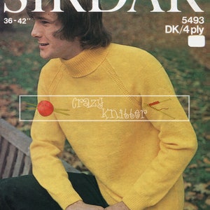 Men&#39;s Classic Raglan Sweater 36-42&quot; 4-ply DK Sirdar 5493 Vintage Knitting Pattern PDF instant download