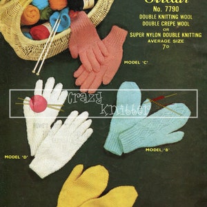 Lady&#39;s Gloves and Mittens DK Average Size Sirdar 7790 Vintage Knitting Pattern PDF instant download