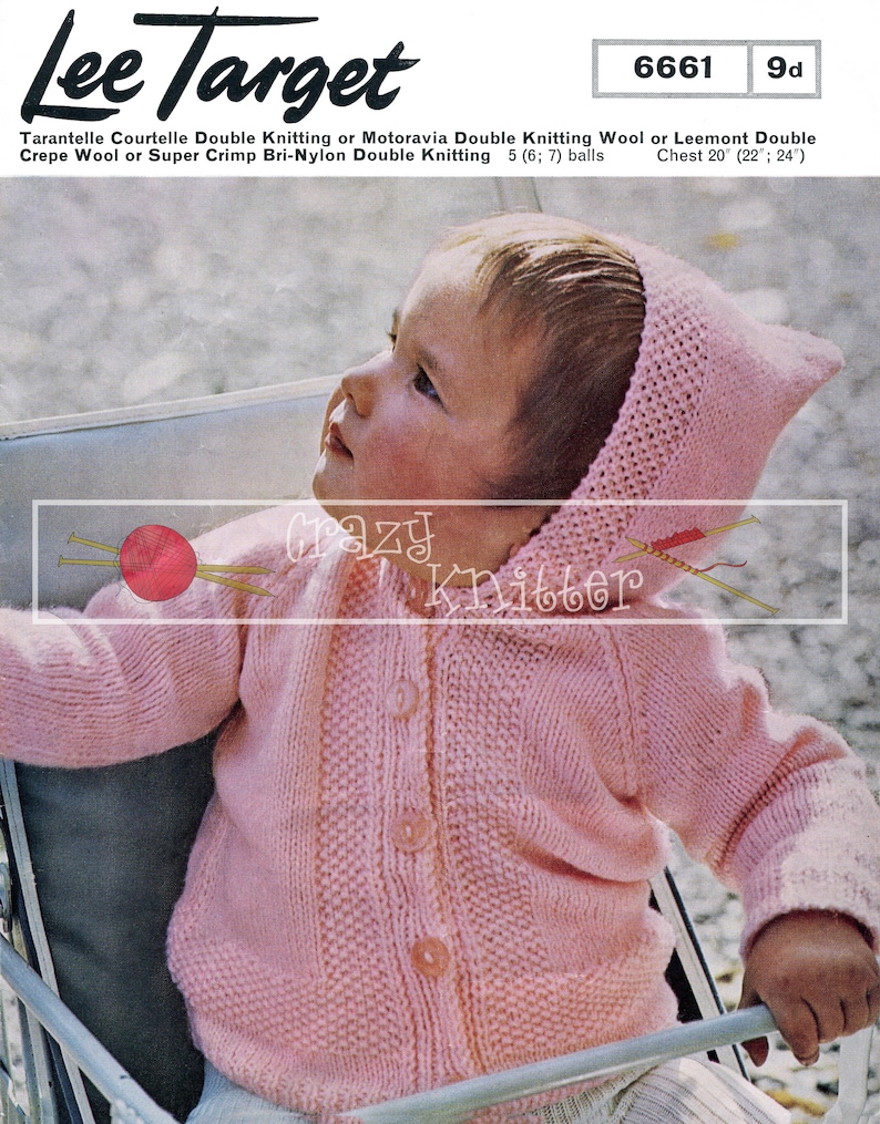 Baby Jacket with Hood DK 20-24in Lee Target 6661 Knitting Pattern PDF instant download image 1