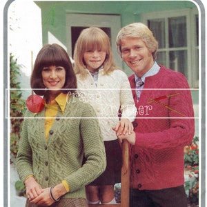Family Aran Cable Cardigans DK 24-42ins Hayfield 1209 Vintage Knitting Pattern PDF instant download image 1