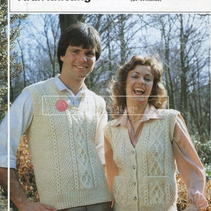 Unisex kabelstickad väst Aran 34-44 i Phildar 465 Vintage stickmönster PDF direktnedladdning