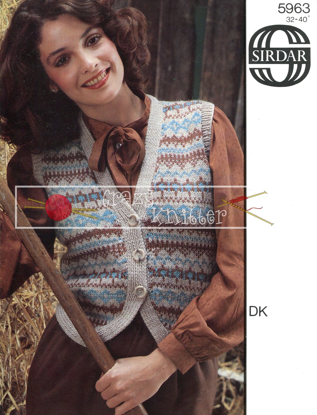 Lady's Fairisle Waistcoat DK 32-40ins Sirdar 5963 Vintage Knitting