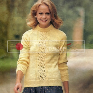 Lady&#39;s Lace Panel Sweater 32-42in DK Patons 1918 Vintage Knitting Pattern PDF instant download
