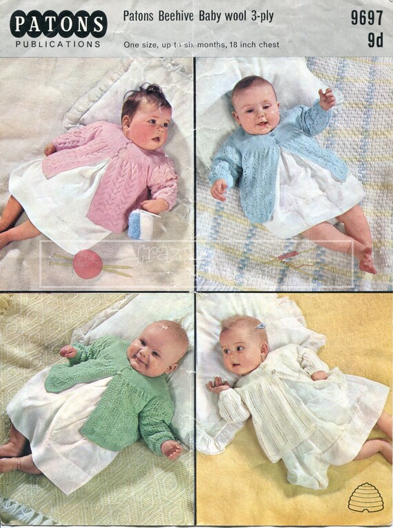 Baby Matinee Coats 18in 3ply Patons 9697 Vintage Knitting Pattern Pdf Instant Download