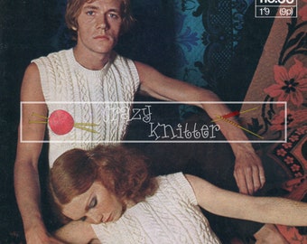 Unisex Cable Tank Top Vest 34-42" DK Sirdar 36 Vintage Knitting Pattern PDF instant download