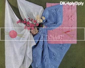 Kinderwagen en kinderbedhoezen en sjaal 3ply 4ply DK Sirdar 3266 Vintage breipatroon PDF direct downloaden