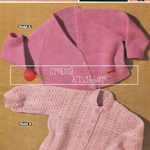 Baby Shortie Cardigans 6-12 months 4ply Sirdar 322 Vintage Knitting Pattern PDF instant download image 1