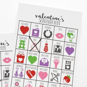 Valentines Scavenger Hunt for Kids, Valentines Party Game, 5x7, Dry-Erase markers Included, Set of 10 or 20 image 1