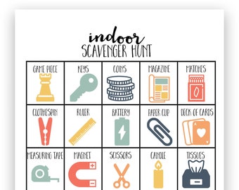 Indoor Scavenger Hunt Game - Instant Download