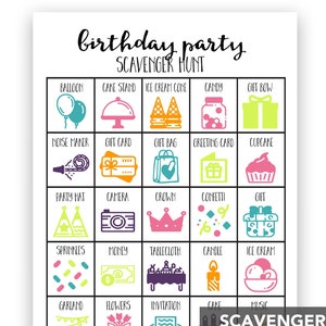 Birthday Party Scavenger Hunt Game Instant Download image 1