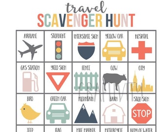 Travel Scavenger Hunt Game, Travel Game, Car Game, Road Trip Scavenger Hunt, Activities for Kids, INSTANT DOWNLOAD, 8.5x11