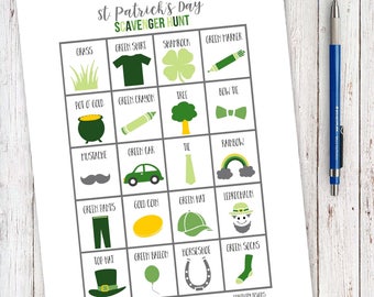 St. Patrick's Day Scavenger Hunt Game, Printable Party Game, I Spy Game, Activities for Kids, INSTANT DOWNLOAD, 8.5x11