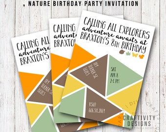 Nature Birthday Party, Nature Party, Nature Explorer, Outdoor Birthday Party, Boy Birthday Customized, PERSONALIZED, 5x7 Flat Card