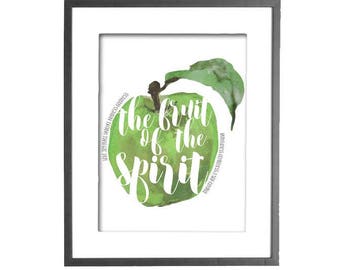 The Fruit of the Spirit, Green Apple, Wall Art, Bible Verse Art, Printable, Galatians 5:22-23, Kitchen Art, Dining Room, INSTANT DOWNLOAD