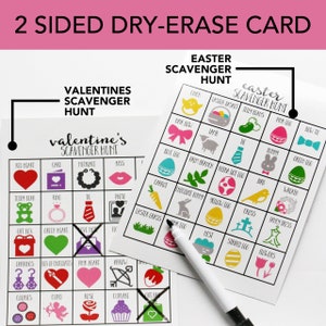 Valentines Scavenger Hunt for Kids, Valentines Party Game, 5x7, Dry-Erase markers Included, Set of 10 or 20 image 2