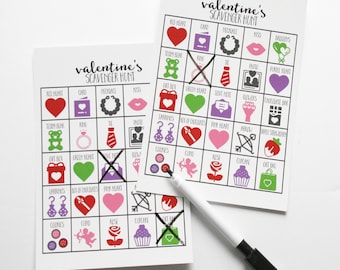 Set of 10 Valentines Scavenger Hunts for Kids, Valentines Party Game, 5x7, 10 Dry-Erase markers Included