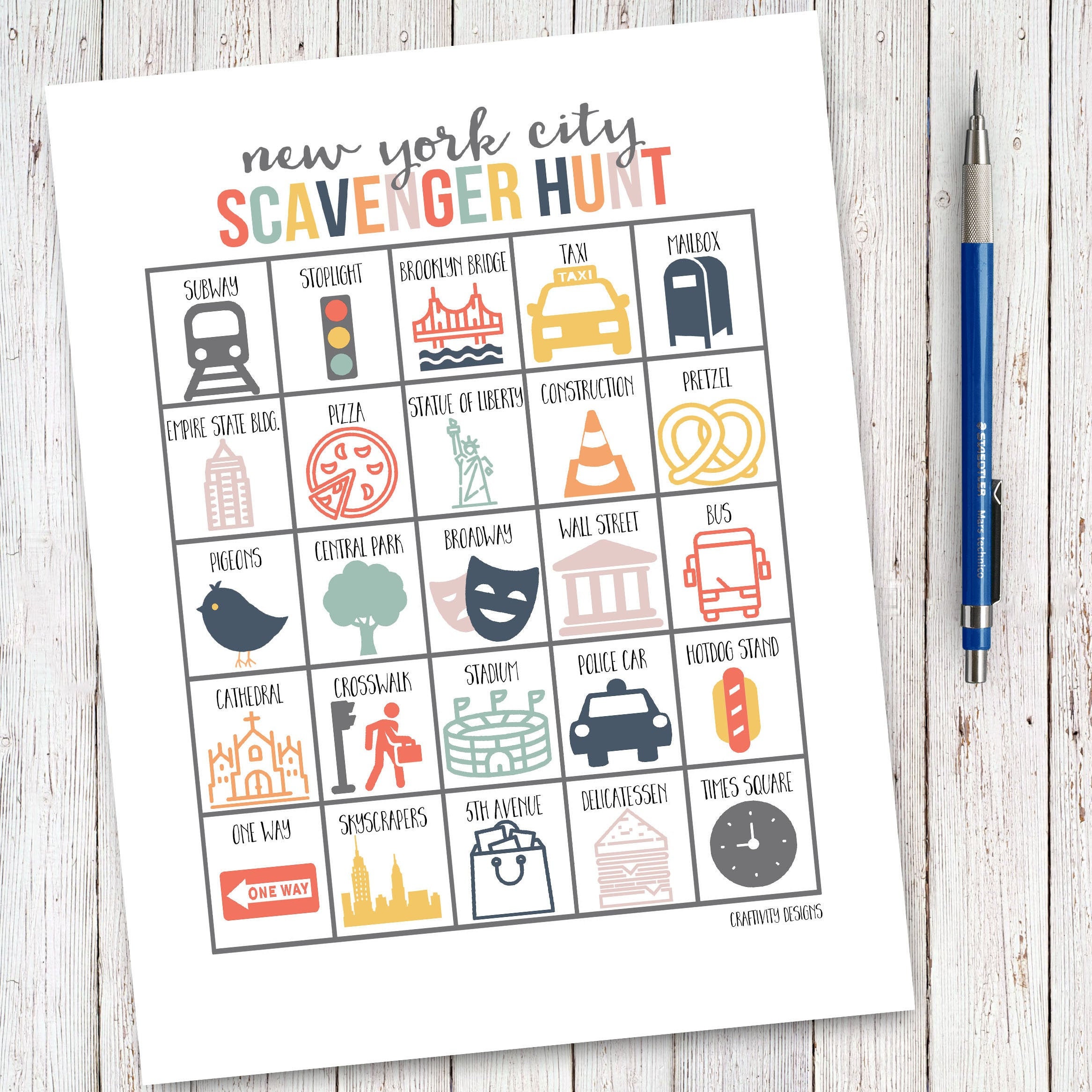 Scavenger Hunt NYC, Travel Scavenger Hunt Game, New York City, Icons, I