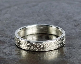 4mm Wide Wedding Ring in choice of Hypoallergenic Silver or Single Mine Origin Gold. Choose your texture