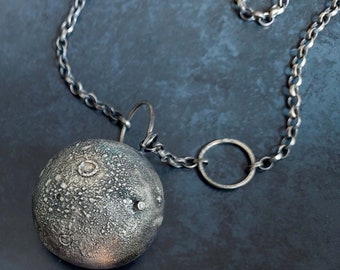 Large Sterling Silver Moon Statement Necklace with Diamond