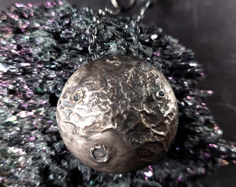 Sterling Silver Moon Statement Necklace with Black Diamond & Lava