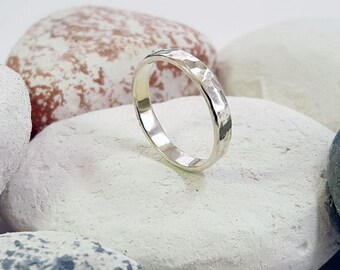 3mm hammered 100% recycled 9ct white, rose or yellow gold wedding band