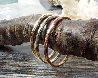 100% Recycled Solid Gold Stacking Hammered Rings