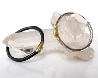 Recycled wabi-sabi skinny ring: Your choice of oxidised or polished silver & 18ct gold.