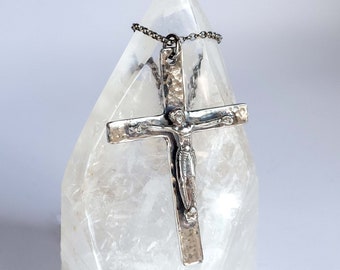 Handmade Hammered Silver Crucifix Necklace