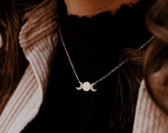 Moon Phase Necklace, Mixed Metal Necklace, Organic Necklace, Celestial Necklace, Gold Moon Necklace, Silver Moon Necklace, Lunar Necklace