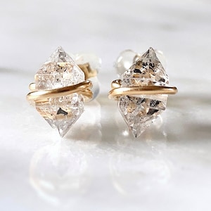 Herkimer diamond earrings, Herkimer earrings, Raw stud earrings Raw stone earrings, Crystal earrings, Raw diamond earrings, April birthstone