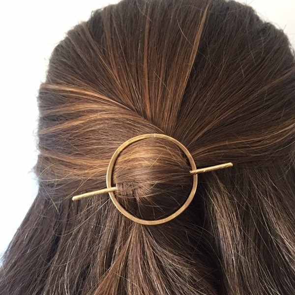 Open Circle Hair Clip, Circle Hair Barrette, Scarf Clip Slide, Copper Shawl Pin, Minimal Hair Pin, Minimalist Hair Accessories, Hair Slide