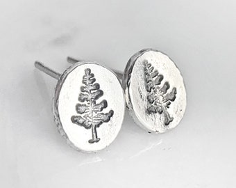 Pine Tree Earrings, Silver Stud Earrings, Hiking Earrings, Argentium Silver Earrings, Outdoor Earrings, Hiker Gift for Her, Hiking Jewelry