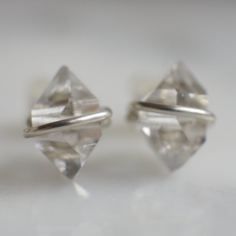 Herkimer diamond earrings, Herkimer earrings, Raw stud earrings Raw stone earrings, Crystal earrings, Raw diamond earrings, April birthstone image 9