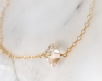 Herkimer diamond necklace, 14k gold filled necklace, Raw diamond jewelry, April birthstone jewelry, Raw crystal necklace Minimalist necklace