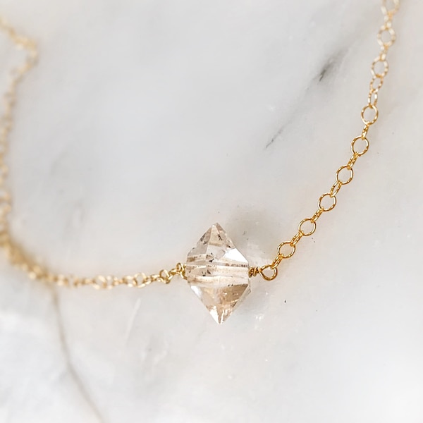 Herkimer diamond necklace, 14k gold filled necklace, Raw diamond jewelry, April birthstone jewelry, Raw crystal necklace Minimalist necklace