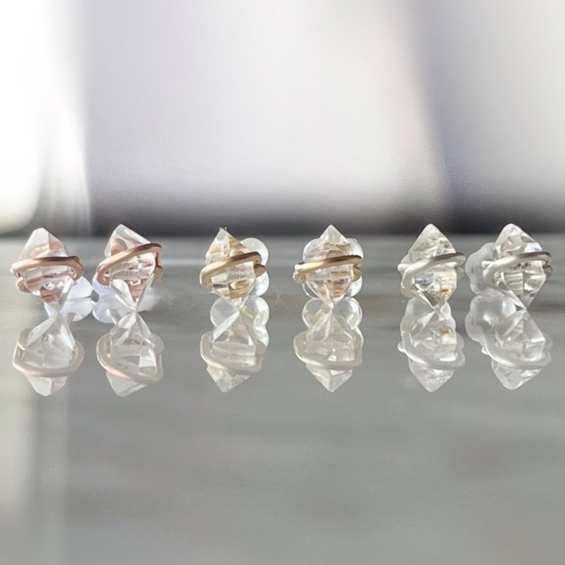 Herkimer diamond earrings, Herkimer earrings, Raw stud earrings Raw stone earrings, Crystal earrings, Raw diamond earrings, April birthstone image 2