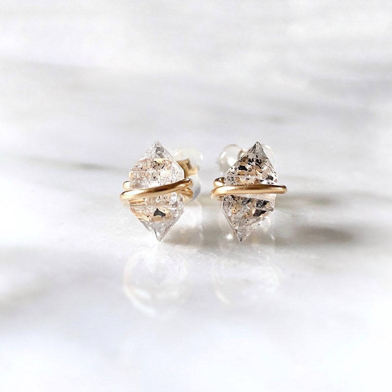 Herkimer diamond earrings, Herkimer earrings, Raw stud earrings Raw stone earrings, Crystal earrings, Raw diamond earrings, April birthstone 14k Gold Fill