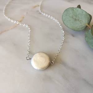Single Pearl Necklace Sterling Silver, Pearl Necklace Delicate, Minimal Necklace, Minimalist Necklace Coin Pearl Necklace bride gift for her