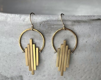 Art Deco Earrings Handmade Earrings, Kinetic Earrings, Art Deco Jewelry, Gold Dangle Earring, Cool Earrings, Gold Art Deco Statement Earring