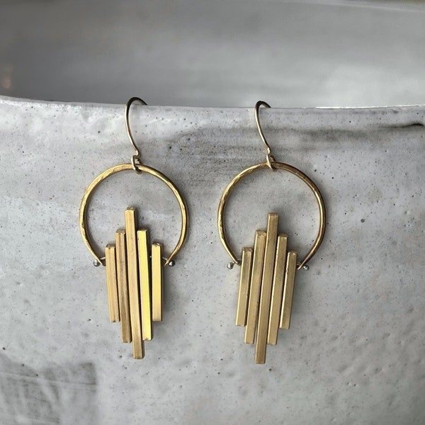 Art Deco Earrings Handmade Earrings, Kinetic Earrings, Art Deco Jewelry, Gold Dangle Earring, Cool Earrings, Gold Art Deco Statement Earring