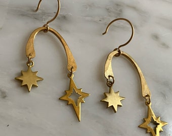 Gold Star Earrings, Asymmetric earrings, Modernist earrings, Celestial jewelry, North Star Jewelry, Galaxy earrings, Modern earrings gold